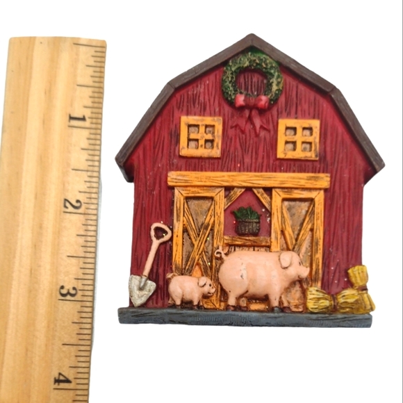 Red Barn and Pigs Resin Christmas Ornament 3.5" Midwest CBK - Picture 3 of 3